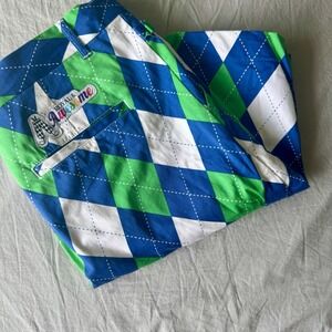 Royal And Awesome Men's Golf Shorts 38 Blue Green Diamond Argyle Plaid Loud